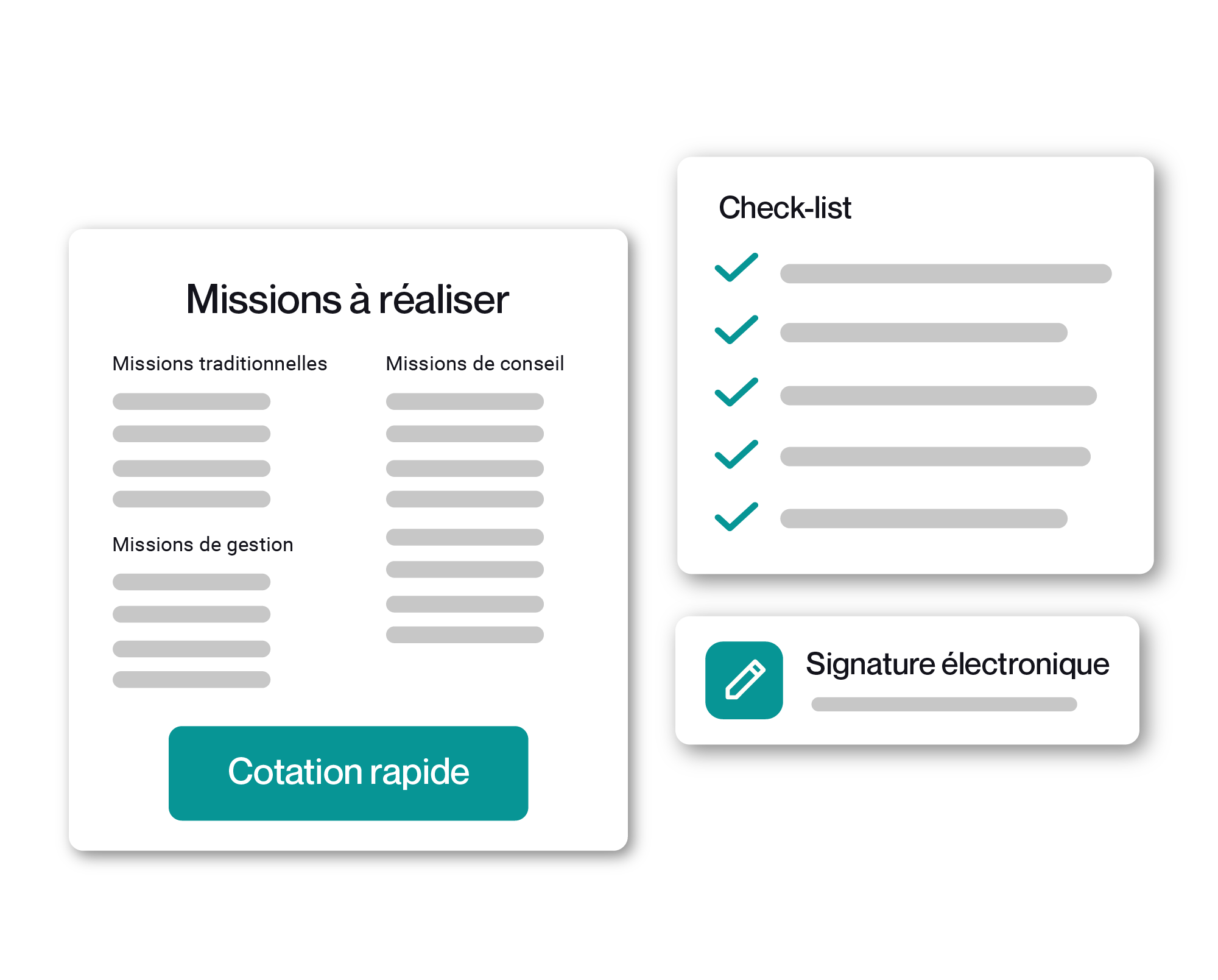 tuiles fonctionnalités du logiciel Lettre de mission