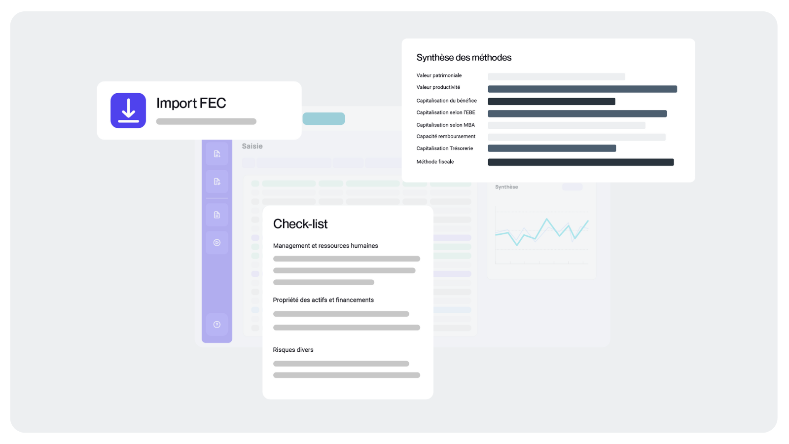 Visuel qui montre quelques fonctionnalités schématisées du logiciel Evaluation