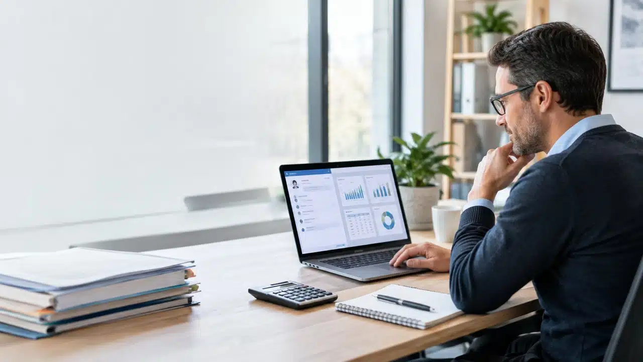 Expert-comptable sur son ordinateur utilisant de l'IA
